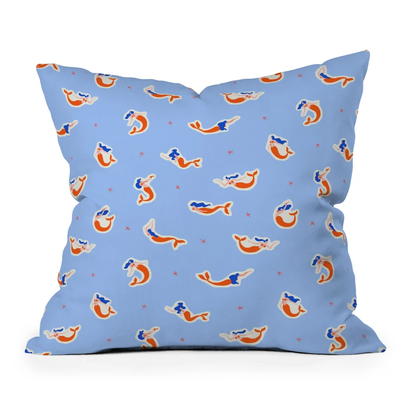Mermaid women art pattern Throw Pillow