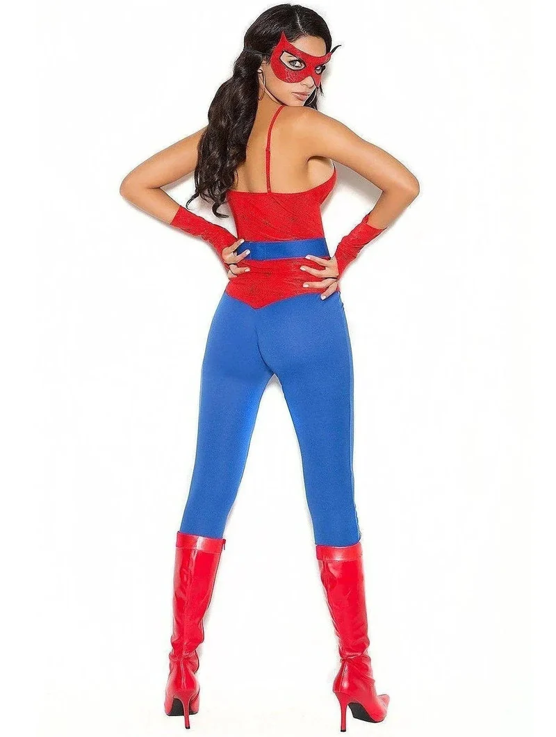 Elegant Moments 5-delige Spider Superheldenkostuumset in rood/blauw, inclusief topje, broek, masker en handschoenen