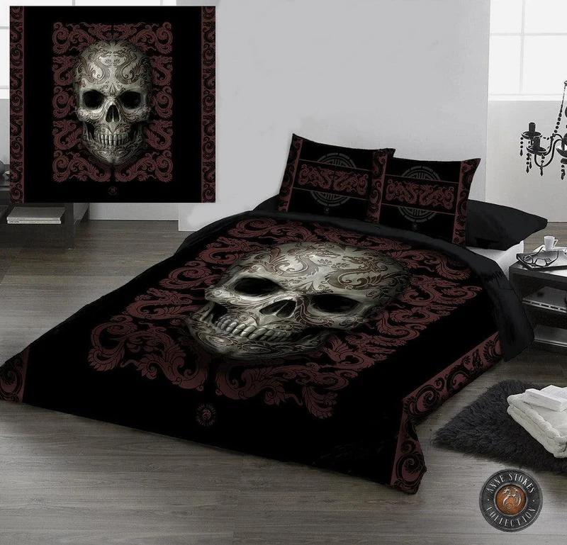 Gothic Bedroom Decor - Oriental Skull - Duvet Set for UK Double / US Twin