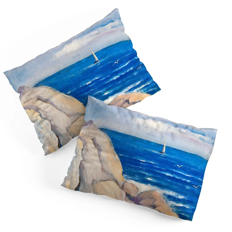 Rocks on the the coast nautical maritime ocean blue seascape by Venny Soldan Brofeldt Pillow Sham