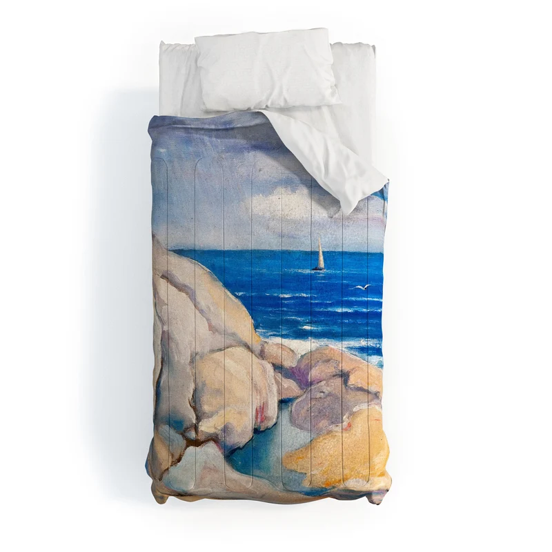 Rocks on the the coast nautical maritime ocean blue seascape by Venny Soldan Brofeldt Comforter