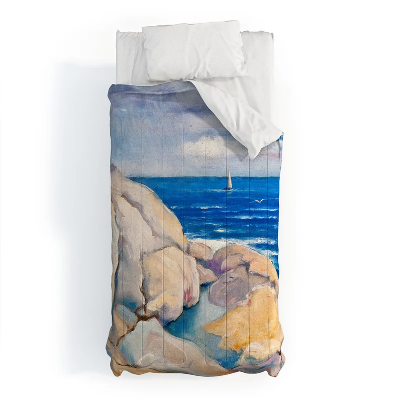 Rocks on the the coast nautical maritime ocean blue seascape by Venny Soldan Brofeldt Comforter