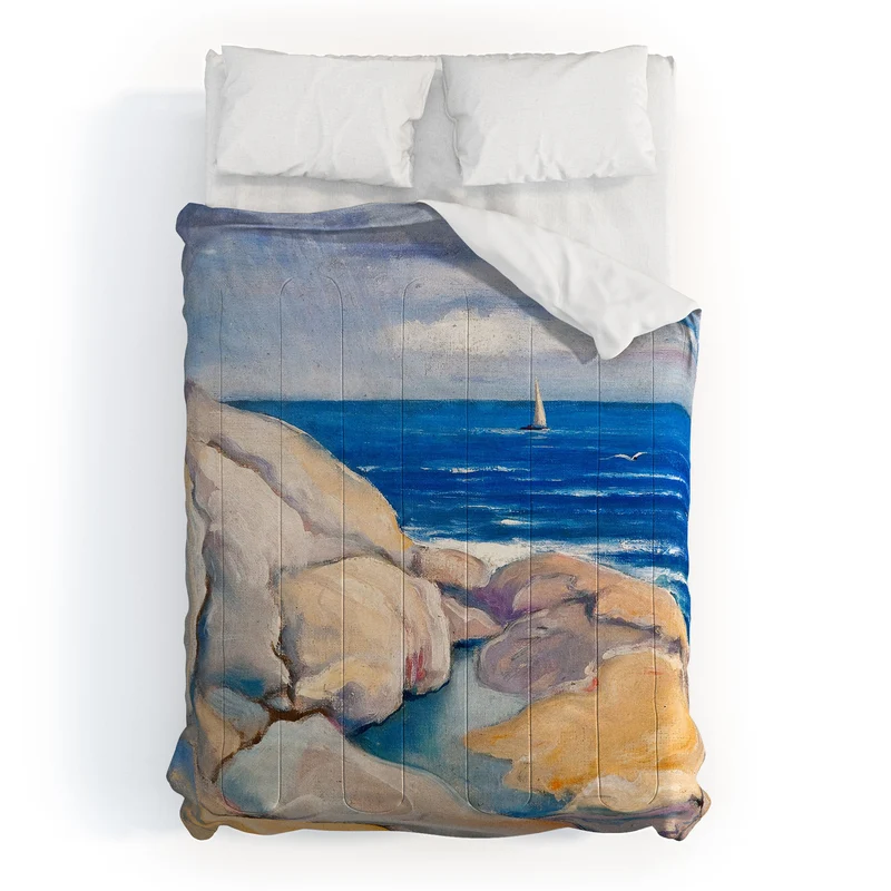 Rocks on the the coast nautical maritime ocean blue seascape by Venny Soldan Brofeldt Comforter