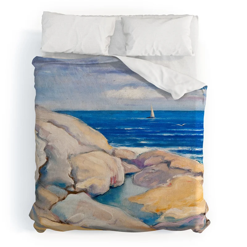 Rocks on the the coast nautical maritime ocean blue seascape by Venny Soldan Brofeldt Duvet Cover