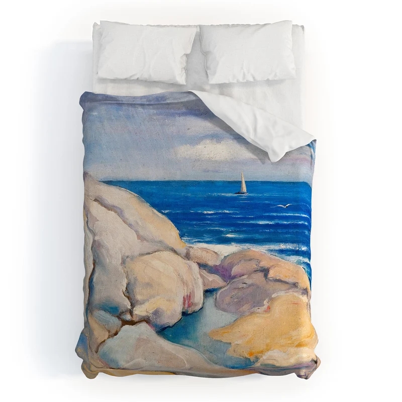 Rocks on the the coast nautical maritime ocean blue seascape by Venny Soldan Brofeldt Duvet Cover