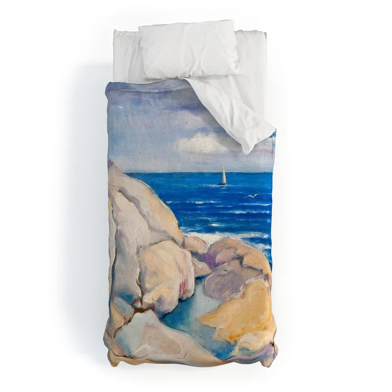 Rocks on the the coast nautical maritime ocean blue seascape by Venny Soldan Brofeldt Duvet Cover