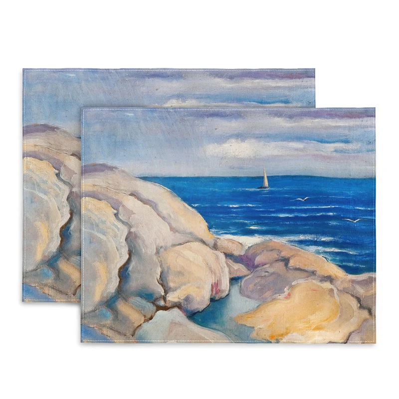 Rocks on the the coast nautical maritime ocean blue seascape by Venny Soldan Brofeldt Placemat
