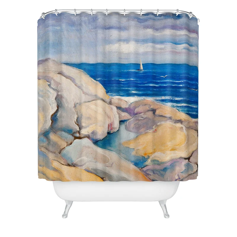 Rocks on the the coast nautical maritime ocean blue seascape by Venny Soldan Brofeldt Shower Curtain