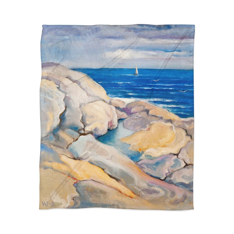 Rocks on the the coast nautical maritime ocean blue seascape by Venny Soldan Brofeldt Throw Blanket
