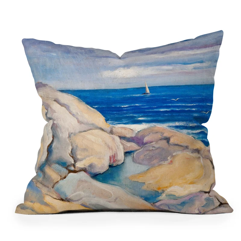 Rocks on the the coast nautical maritime ocean blue seascape by Venny Soldan Brofeldt Throw Pillow