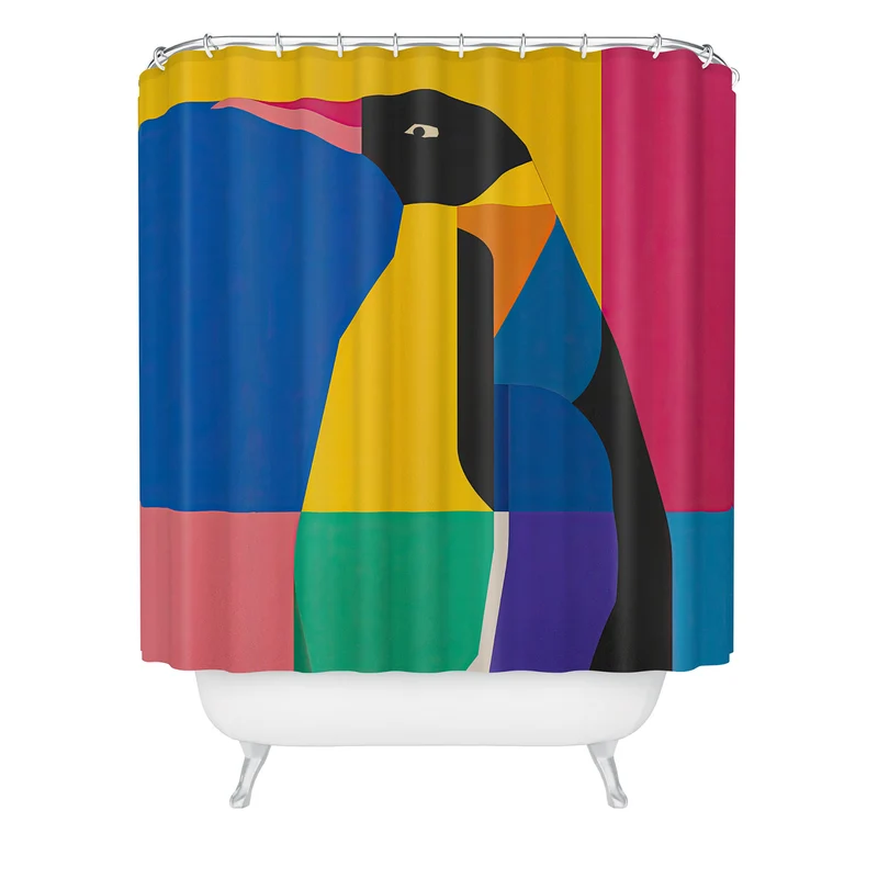 Abstract Penguin Portrait In Vibrant Modern Geometry Blocks Shower Curtain