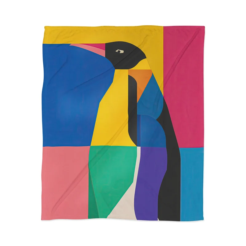 Abstract Penguin Portrait In Vibrant Modern Geometry Blocks Throw Blanket