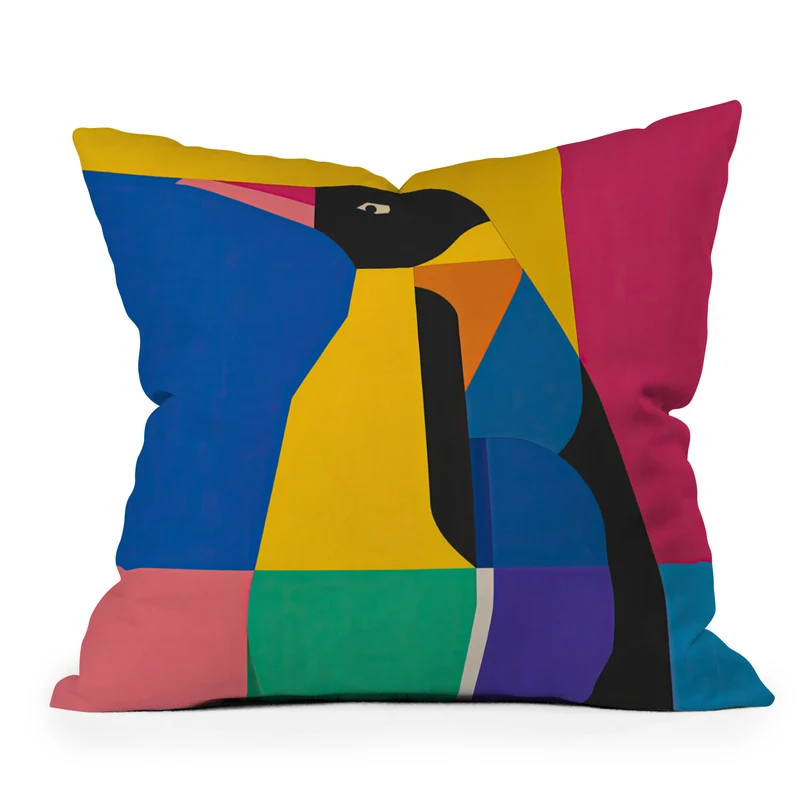Abstract Penguin Portrait In Vibrant Modern Geometry Blocks Throw Pillow