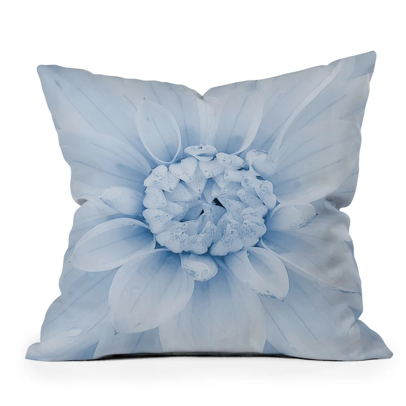 Ethereal dahlia closeup muted blue and gray botanical art no1 Throw Pillow
