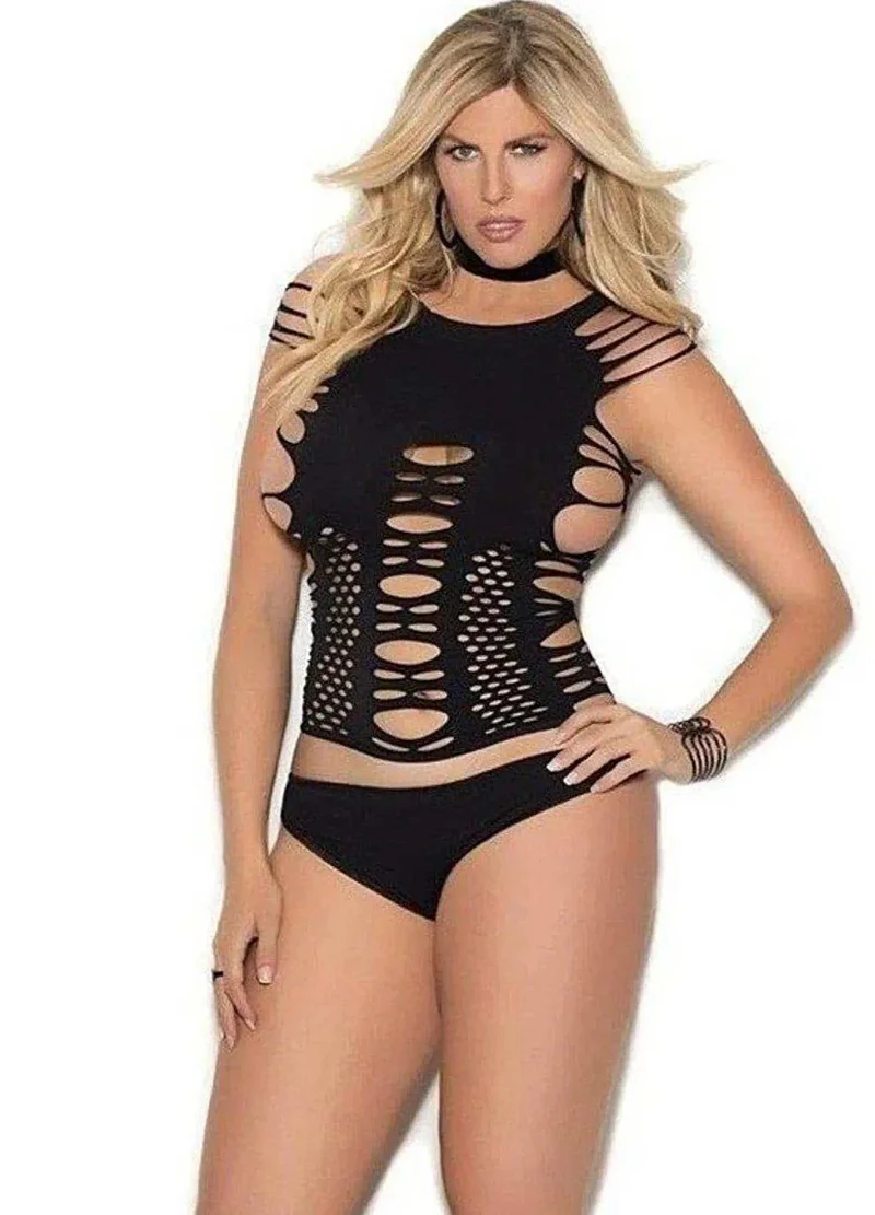 Elegant Moments 1322Q Luxe Cami Top met Uitgesneden Detail in Zwart - Queen Size