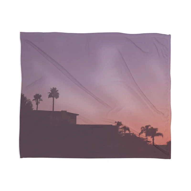 Los Angeles USA I Pastel California sky at sunset with palm tree silhouettes and Hollywood house Throw Blanket