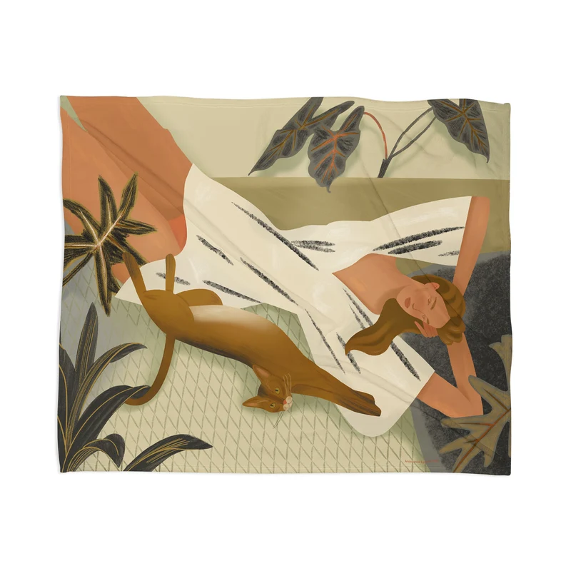Woman with a cat Throw Blanket