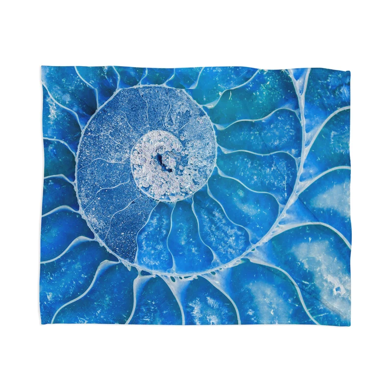 Blue Ammonite Fossil Throw Blanket