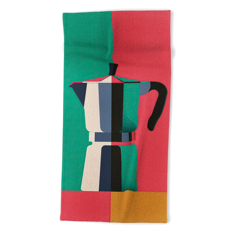 Abstract Moka Pot Coffee Still Life In Colorful Block Art Bath Towel