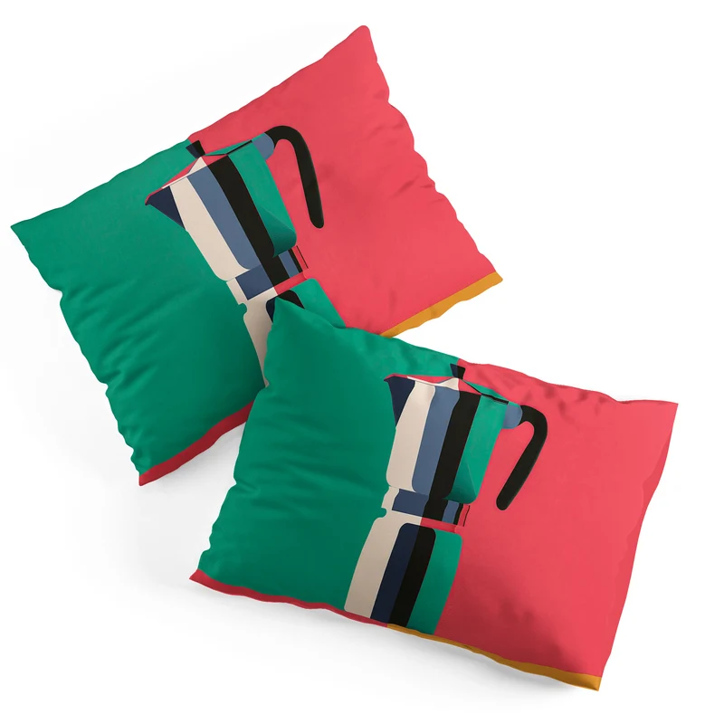 Abstract Moka Pot Coffee Still Life In Colorful Block Art Pillow Sham