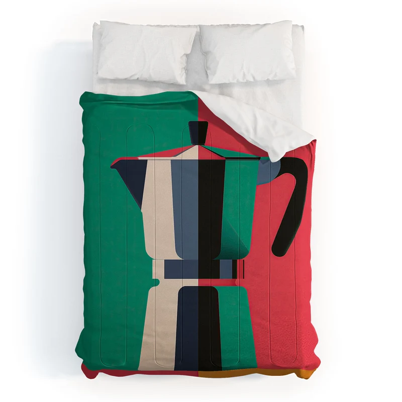 Abstract Moka Pot Coffee Still Life In Colorful Block Art Comforter