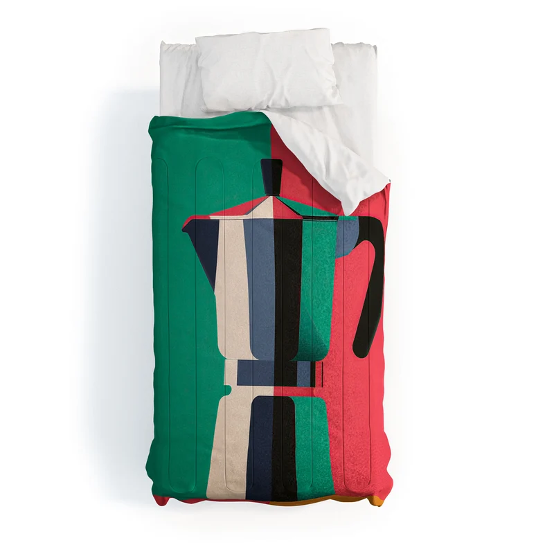 Abstract Moka Pot Coffee Still Life In Colorful Block Art Comforter