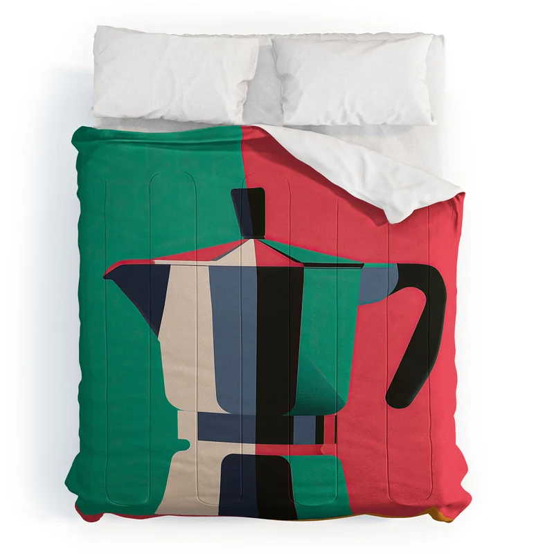 Abstract Moka Pot Coffee Still Life In Colorful Block Art Comforter