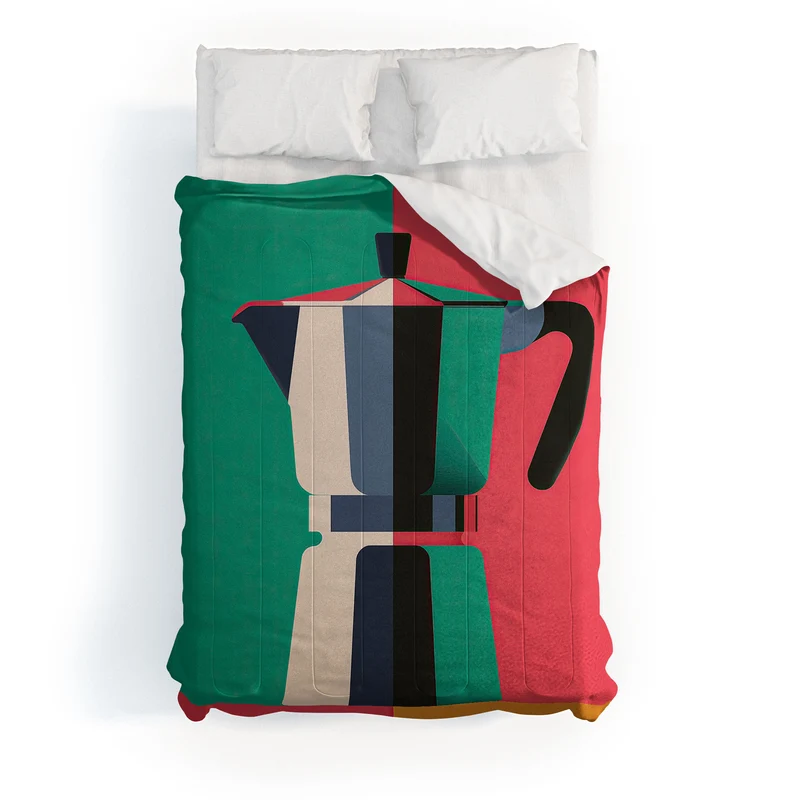 Abstract Moka Pot Coffee Still Life In Colorful Block Art Comforter