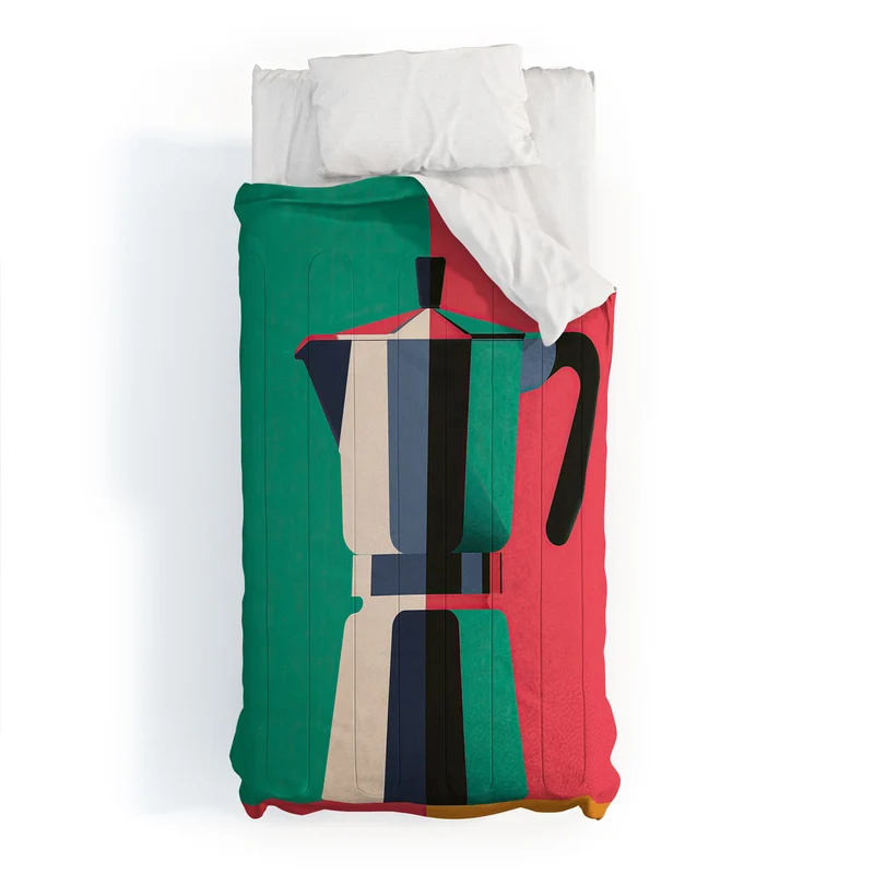 Abstract Moka Pot Coffee Still Life In Colorful Block Art Comforter