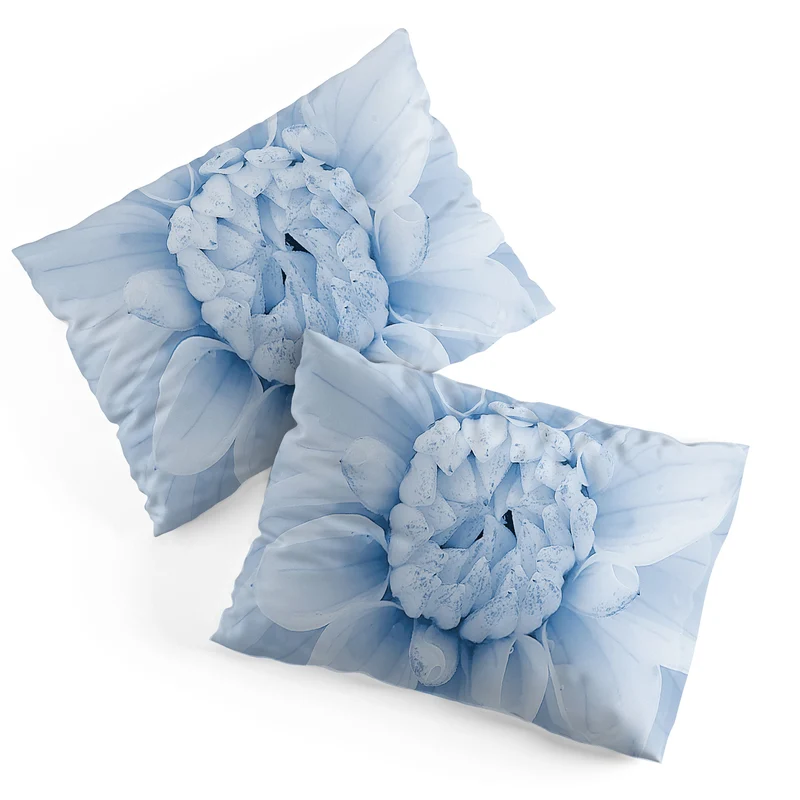 Ethereal dahlia closeup muted blue and gray botanical art no1 Pillow Sham