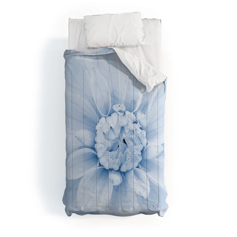 Ethereal dahlia closeup muted blue and gray botanical art no1 Comforter
