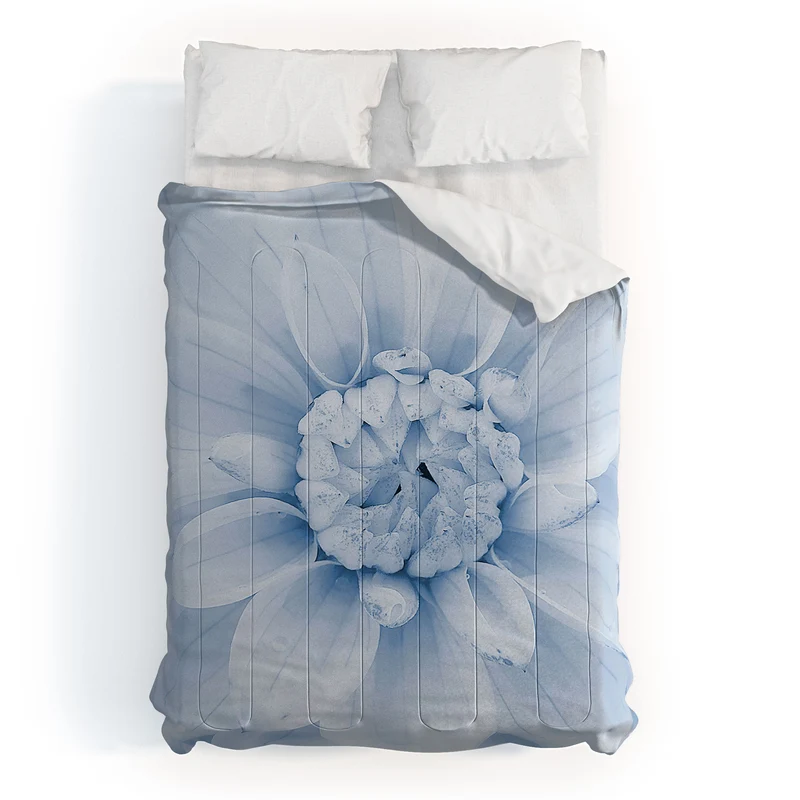 Ethereal dahlia closeup muted blue and gray botanical art no1 Comforter
