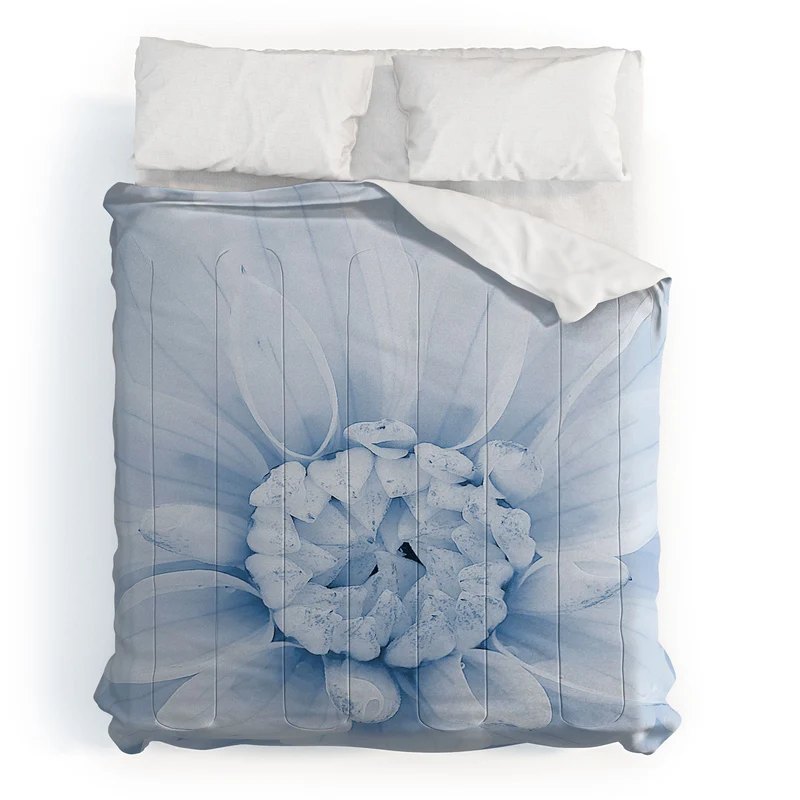 Ethereal dahlia closeup muted blue and gray botanical art no1 Comforter