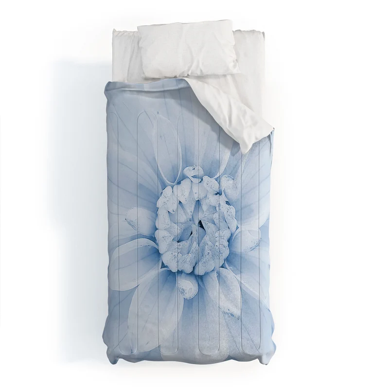 Ethereal dahlia closeup muted blue and gray botanical art no1 Comforter