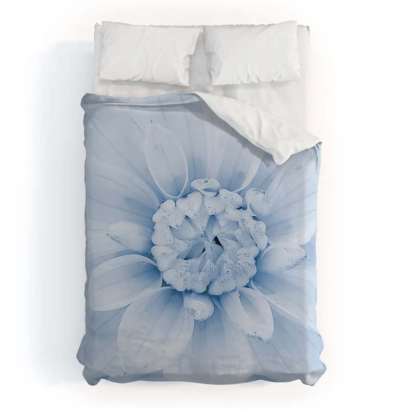 Ethereal dahlia closeup muted blue and gray botanical art no1 Duvet Cover