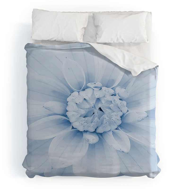 Ethereal dahlia closeup muted blue and gray botanical art no1 Duvet Cover