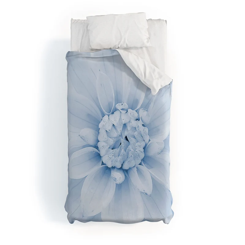 Ethereal dahlia closeup muted blue and gray botanical art no1 Duvet Cover