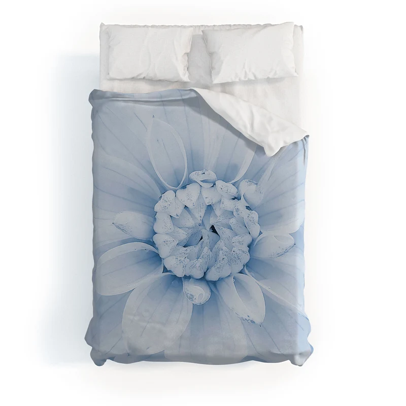 Ethereal dahlia closeup muted blue and gray botanical art no1 Duvet Cover