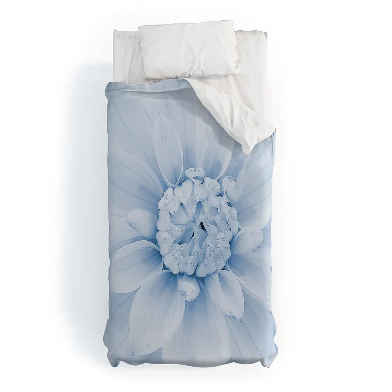 Ethereal dahlia closeup muted blue and gray botanical art no1 Duvet Cover