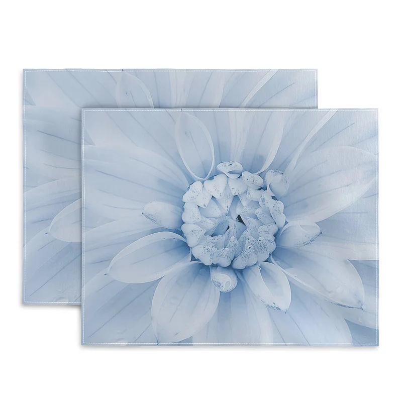 Ethereal dahlia closeup muted blue and gray botanical art no1 Placemat