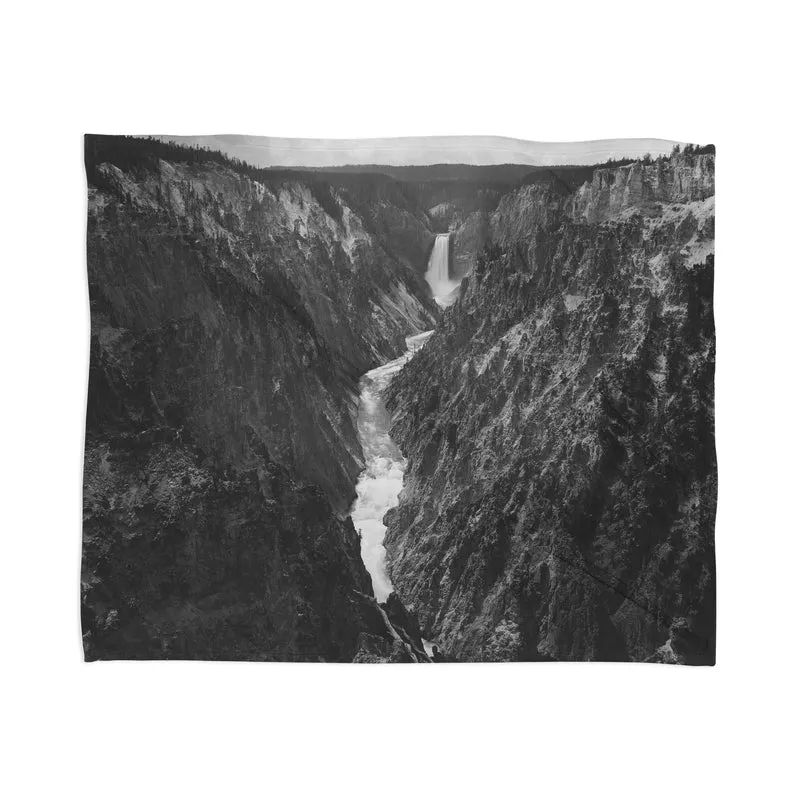 Grand Canyon of the Yellowstone and falls vintage wilderness black and white photograph Throw Blanket