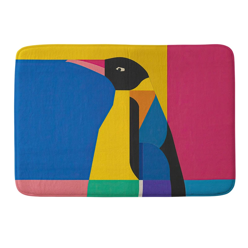 Abstract Penguin Portrait In Vibrant Modern Geometry Blocks Bath Mat