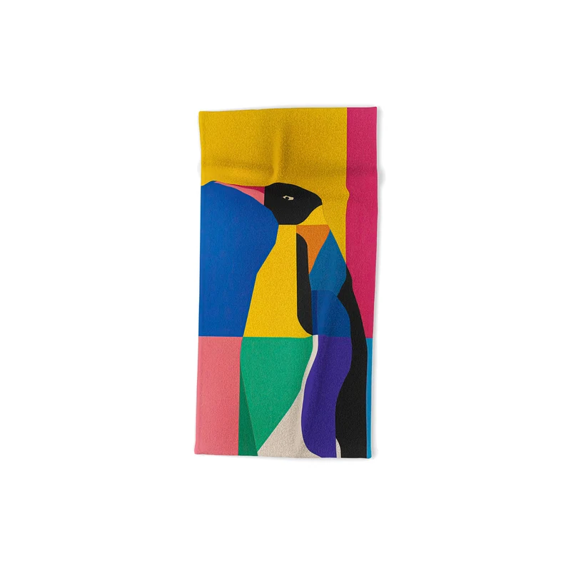 Abstract Penguin Portrait In Vibrant Modern Geometry Blocks Bath Towel