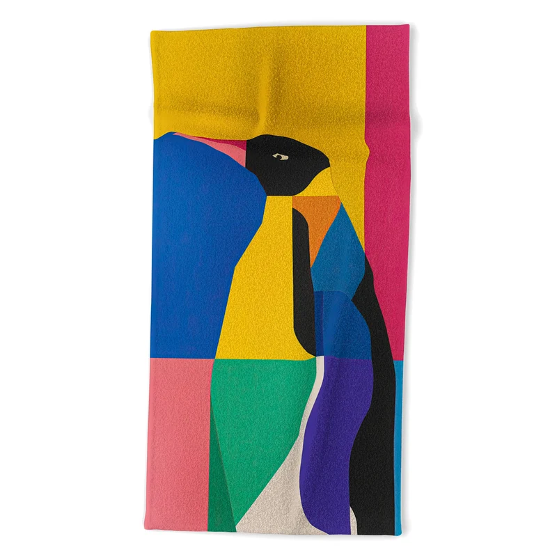 Abstract Penguin Portrait In Vibrant Modern Geometry Blocks Bath Towel