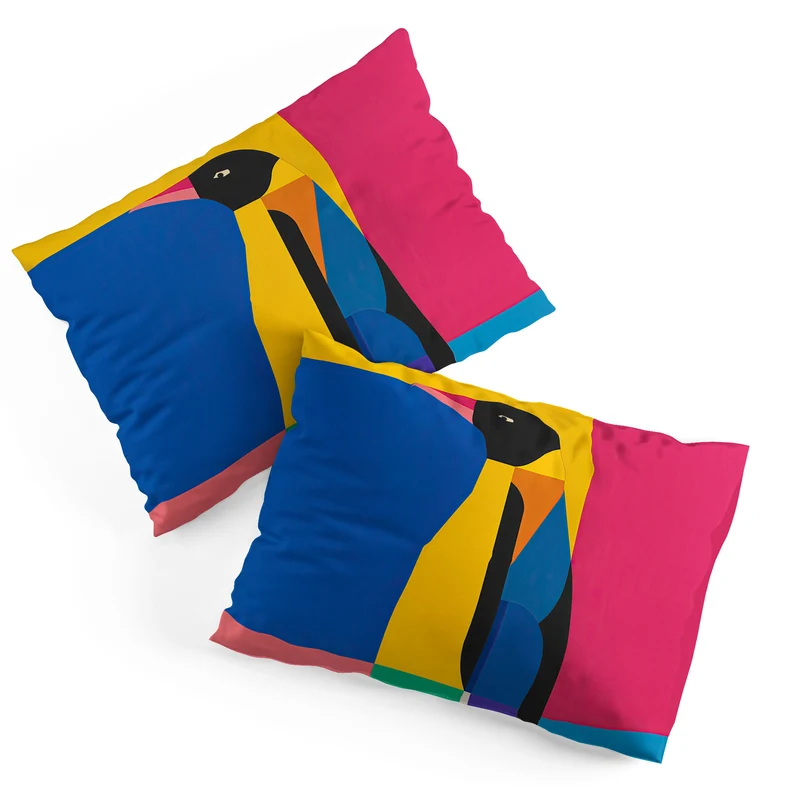Abstract Penguin Portrait In Vibrant Modern Geometry Blocks Pillow Sham