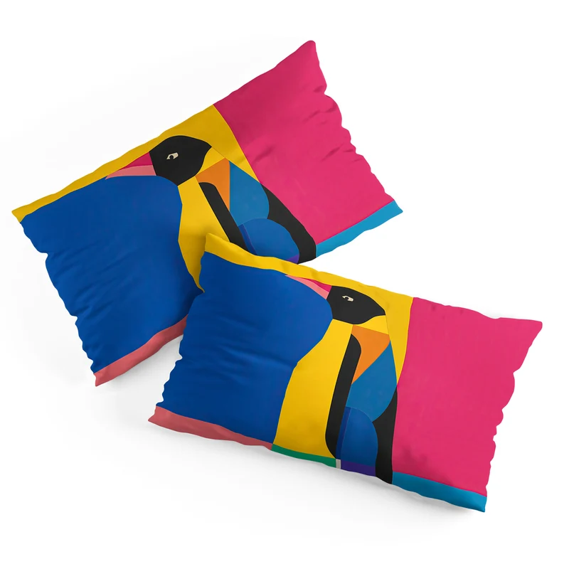 Abstract Penguin Portrait In Vibrant Modern Geometry Blocks Pillow Sham