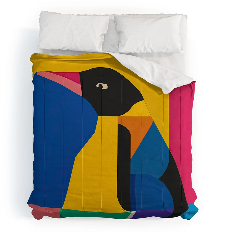 Abstract Penguin Portrait In Vibrant Modern Geometry Blocks Comforter