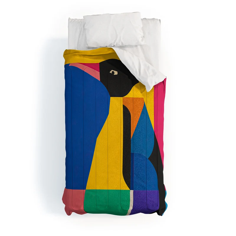 Abstract Penguin Portrait In Vibrant Modern Geometry Blocks Comforter
