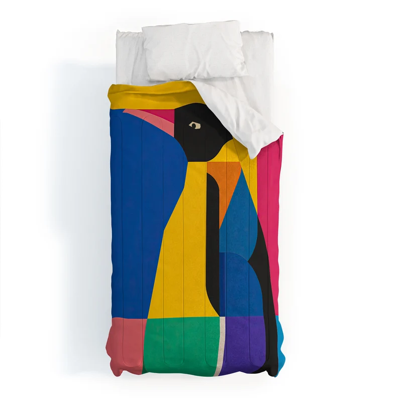 Abstract Penguin Portrait In Vibrant Modern Geometry Blocks Comforter
