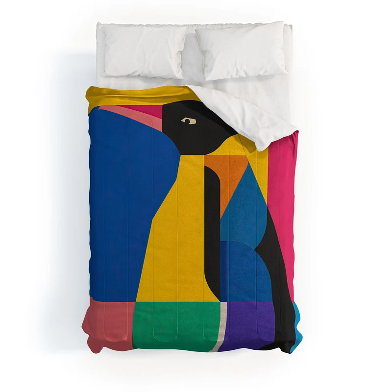 Abstract Penguin Portrait In Vibrant Modern Geometry Blocks Comforter